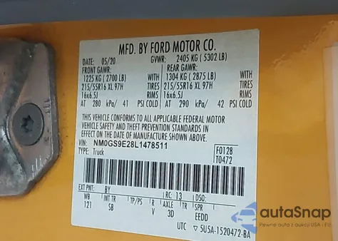 2020 Ford Transit Connect Xl Passenger Wagon из США, поврежденный, VIN NM0GS9E28L1478511